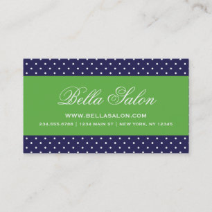 Navy Blue and Green Cute Modern Polka Dots Business Card