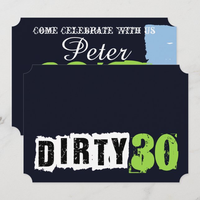 Navy Blue And Green Dirty 30th Birthday Party Invitation (Front/Back)