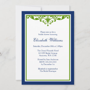 Navy Blue and Green Flourish Bridal Shower Invitation