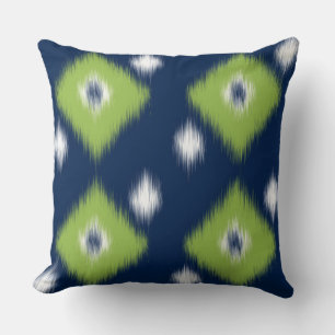 Navy blue and green ikat pillow