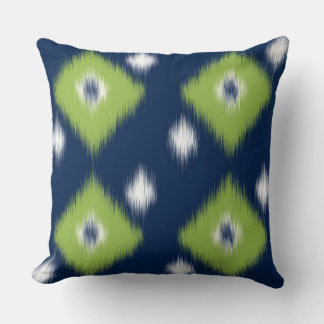 Navy blue and green ikat pillow