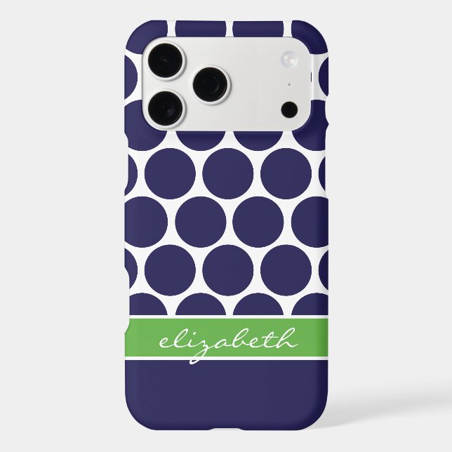 Navy Blue and Green Mod Big Dots Custom Monogram (Back)