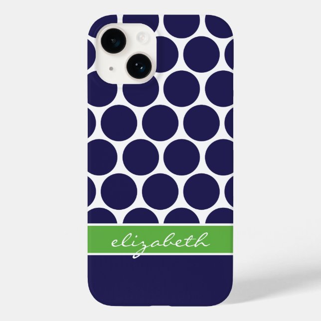 Navy Blue and Green Mod Big Dots Custom Monogram Case-Mate iPhone Case (Back)