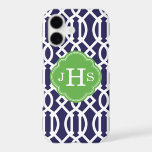 Navy Blue and Green Modern Trellis Monogram<br><div class="desc">Cute Girly Trendy Chic Stylish Preppy Geometric Modern Trellis Pattern. Add your custom personalised monogram initials or name. Click the Customise It button to change fonts and colours for a unique one-of-a-kind design.</div>