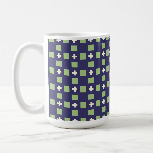 Navy Blue and Green Mosaic Coffee Mug (Left)