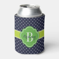 Navy Blue and Green Polka Dots Monogram