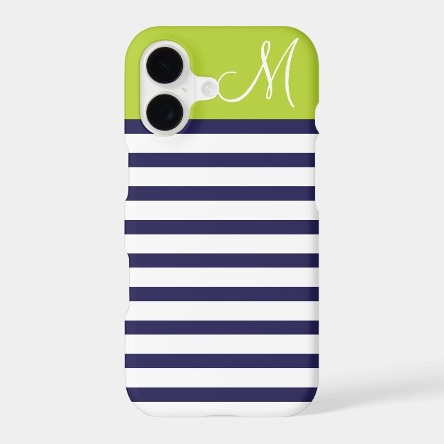 Navy Blue and Green Preppy Stripes Monogram (Back)