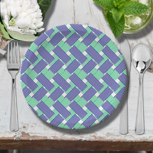 Navy Blue and Green Stripes Paper Plate