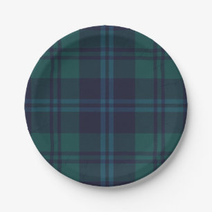Navy Blue and Green Tartan Plaid Paper Plates