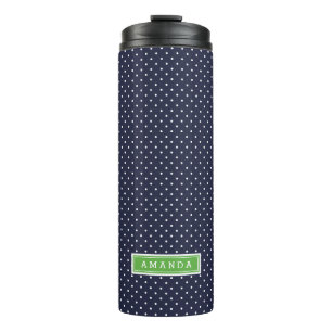 Navy Blue and Green Tiny Dots Monogram Thermal Tumbler