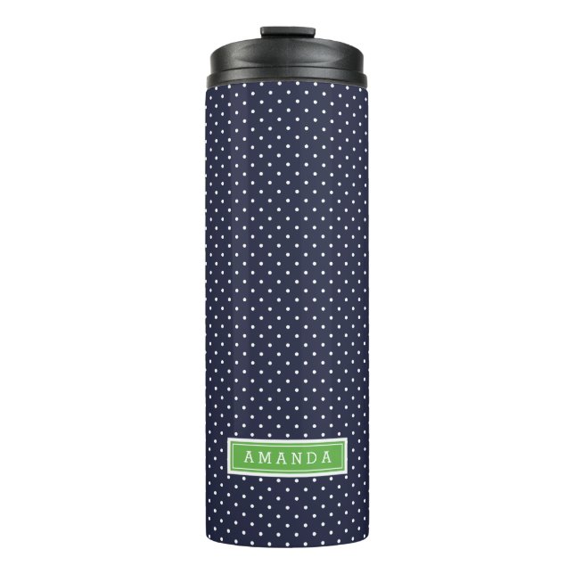 Navy Blue and Green Tiny Dots Monogram Thermal Tumbler (Front)