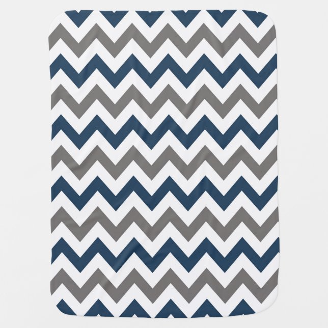 Navy Blue and Grey Chevron Baby Blanket (Front)