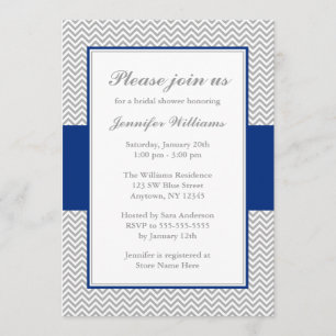 Navy Blue and Grey Chevron Bridal Shower Invitation