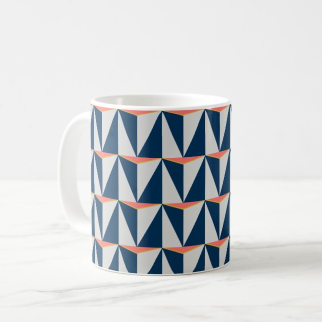 Navy Blue and Grey Geometric Coffee Mug (Front Left)