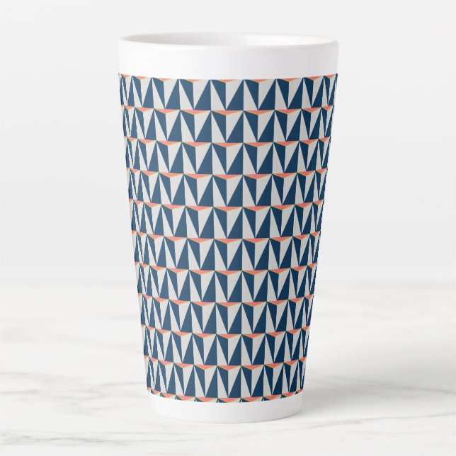 Navy Blue and Grey Geometric Latte Mug (Front)
