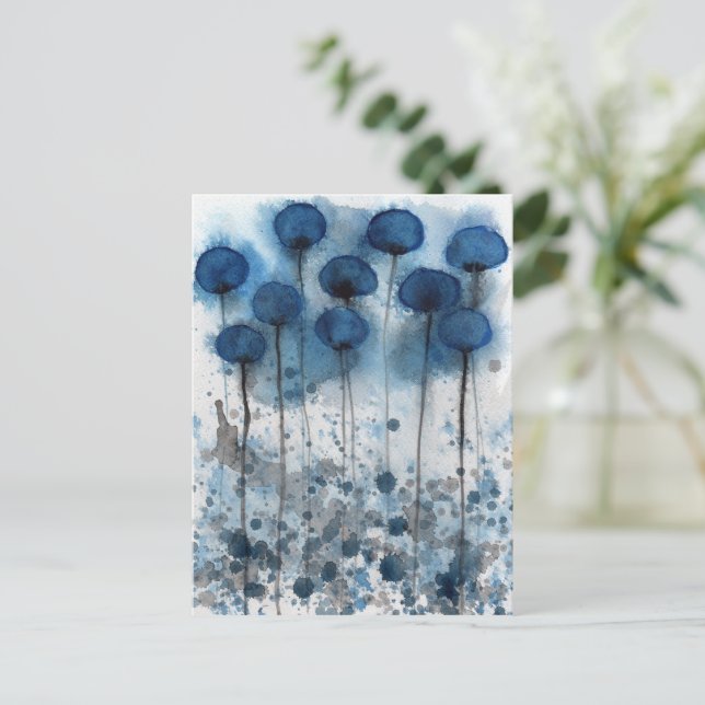 Navy Blue and Grey Poppies, Flower Garden Postcard (Standing Front)