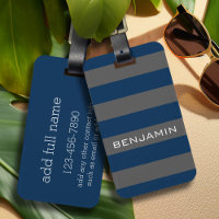 Navy Blue and Grey Rugby Stripes with Custom Name