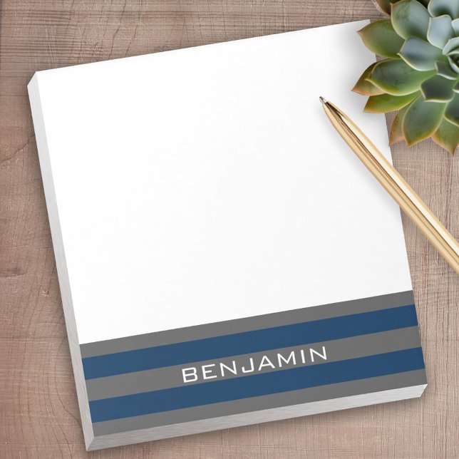 Navy Blue and Grey Rugby Stripes with Custom Name Notepad (Personalized Notepad)