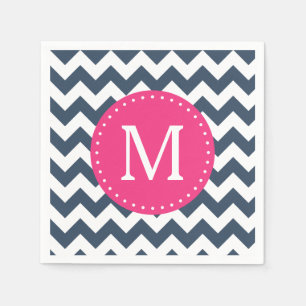 Navy Blue and Hot Pink Chevron Custom Monogram Napkin