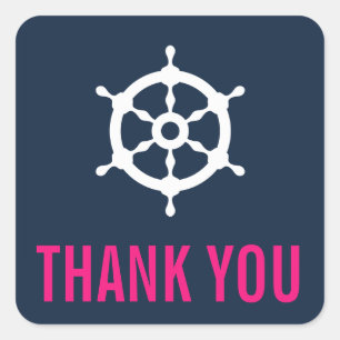 Navy Blue and Hot Pink Nautical Thank You Sticker