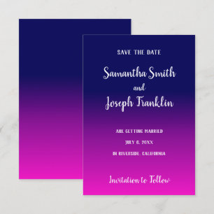 Navy Blue and Hot Pink Ombre Save the Date Invitation