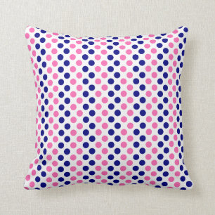 Navy Blue and Hot Pink Polka Dot Pattern Cushion