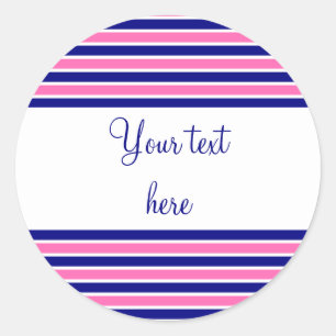 Navy Blue and Hot Pink Stripes Pattern Classic Round Sticker
