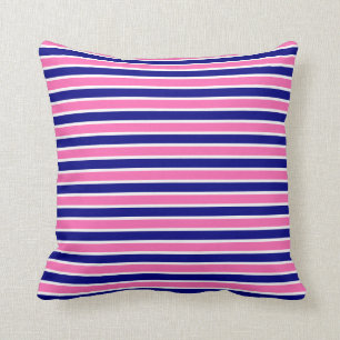 Navy Blue and Hot Pink Stripes Pattern Cushion