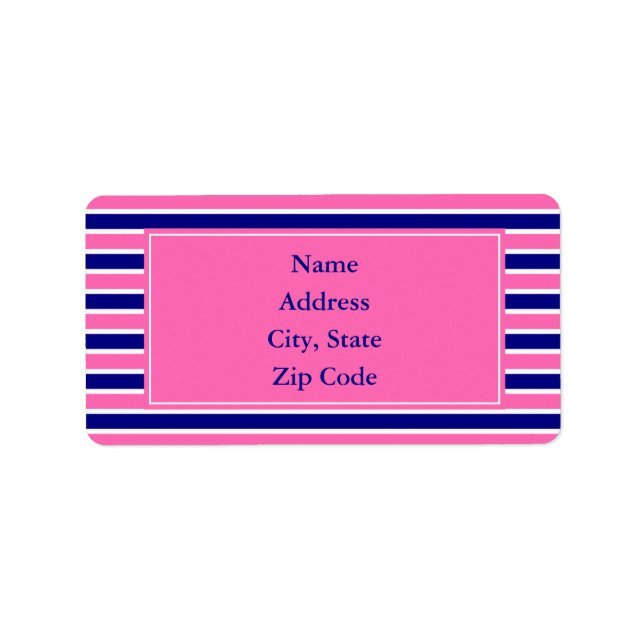 Navy Blue and Hot Pink Stripes Pattern Label (Front)