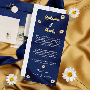 Navy Blue and Ivory Beige Floral Welcome & Thanks