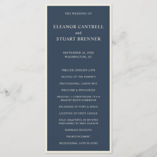 Navy Blue and Ivory Border Simple Wedding Programme