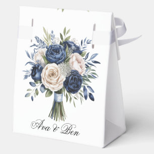Navy Blue and Ivory Floral Wedding Favour Box