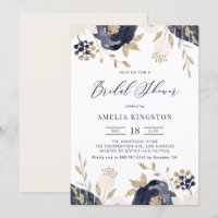Navy Blue and Ivory Flowers Gold Bridal Shower