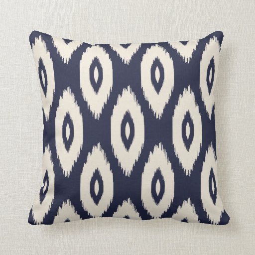 Image of Navy Blue and Ivory Tribal Ikat Dots Cushion