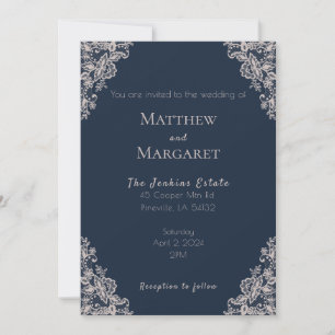Navy Blue and Lace Wedding Invitation