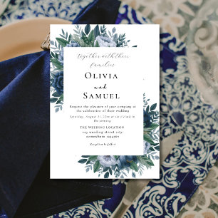 Navy blue and light blue elegant wedding invitation