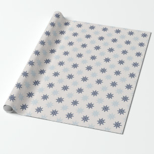 Navy Blue and Light Blue Nautical Wheel Gift Wrapping Paper