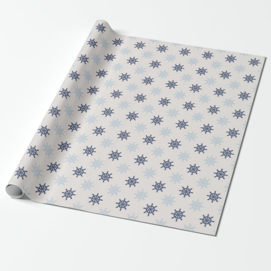 Navy Blue and Light Blue Nautical Wheel Gift Wrapping Paper Zazzle.co.uk
