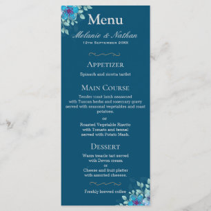 Navy Blue and Light Blue Watercolor Floral Elegant Menu