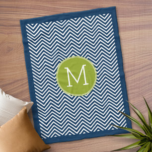 Navy Blue and Lime Green Chevrons Custom Monogram Fleece Blanket
