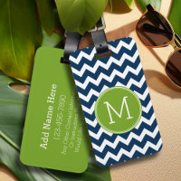 Navy Blue and Lime Green Chevrons Custom Monogram