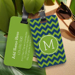 Navy Blue and Lime Green Chevrons Custom Monogram Luggage Tag<br><div class="desc">A preppy design in fresh,  cheerful colours. If you need to adjust the monograms,  click on the customise it button and make changes.</div>