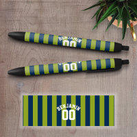 Navy Blue and Lime Green Rugby Stripes Name Number