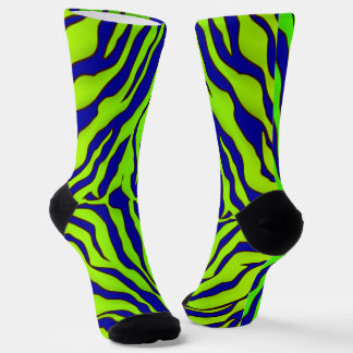 Navy Blue And Lime Tiger Stripes Animal Print 1 Socks