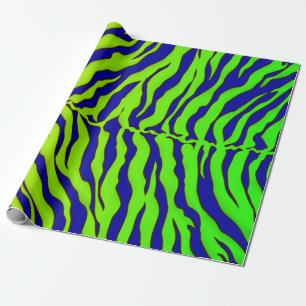 Navy Blue And Lime Tiger Stripes Animal Print Wrapping Paper