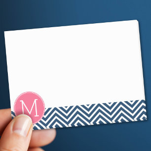 Navy Blue and Magenta Chevrons Custom Monogram Post-it Notes