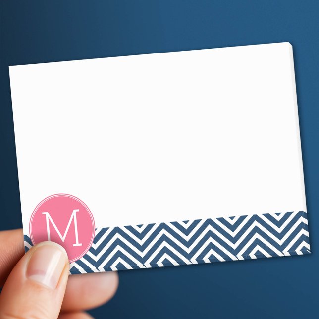 Navy Blue and Magenta Chevrons Custom Monogram Post-it Notes (Custom Post It Notepad)