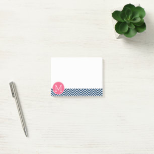 Navy Blue and Magenta Chevrons Custom Monogram Post-it Notes
