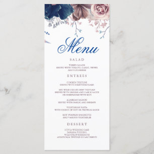 Navy Blue and Mauve Floral Modern Wedding Menus