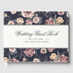 Navy Blue and Mauve Floral Vintage Wedding Guest Book